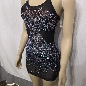 Black Rhinestone Embellished Dress